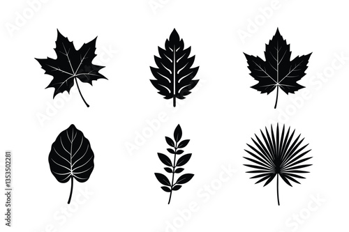 many kinds of leaves silhouette vector illustration