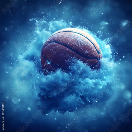 Frozen Basketball in a Winter Storm