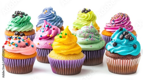 Colorful Desserts Displayed on White Background