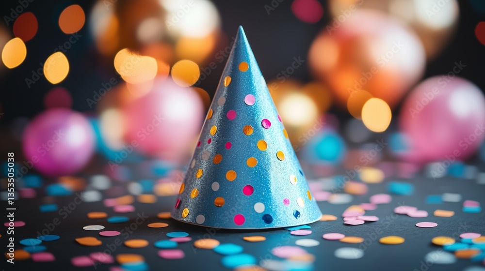 A colorful party hat with a festive design, perfect for birthdays, celebrations, and joyful occasions. A colorful party hat with a festive design, perfect for birthdays, celebrations, and joyful occasions.