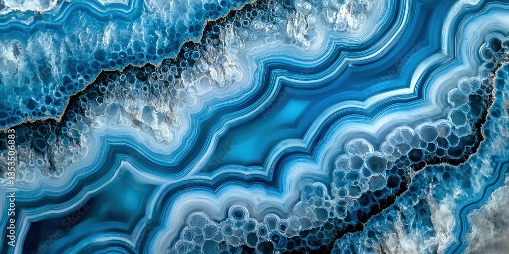 Naklejka premium A mesmerizing cross-section of agate stone with swirling blue and white patterns