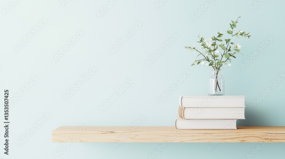 Minimalist Stack of Book Single book placed on a minimalist shelf, creating a sense of calm and tranquility Minimalist Stack of Book Single book placed on a minimalist shelf, creating a sense of calm and tranquility