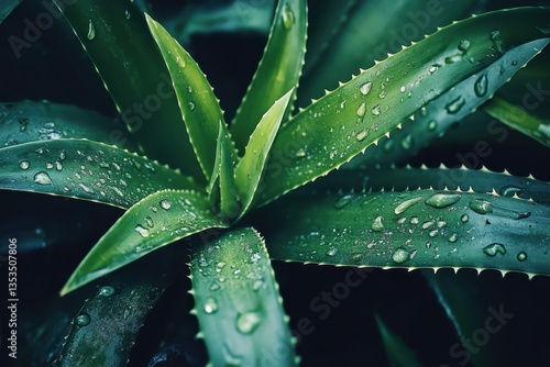 fresh aloe vera leaves with water droplets