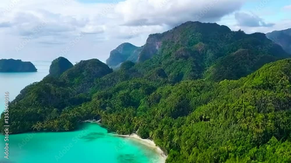 Aerial View of Lush Green Islands and Turquoise Water in Raja Ampat Aerial View of Lush Green Islands and Turquoise Water in Raja Ampat