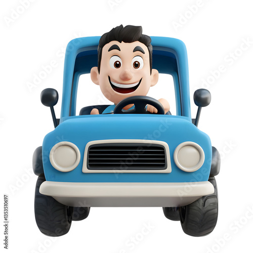 Wallpaper Mural Cheerful Cartoon Man Driving Light Blue Car Torontodigital.ca