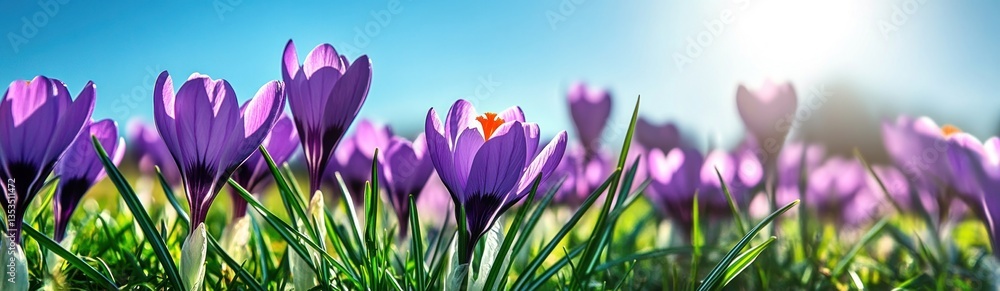 Spring Crocus Flowers Blooming in a Field Spring Crocus Flowers Blooming in a Field