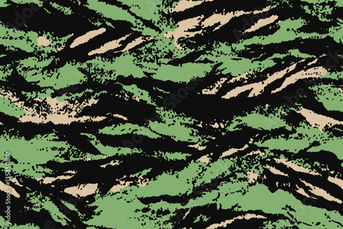 Camouflage seamless pattern.  Tiger stripe camouflage pattern. Forest real tree camouflage design. Hunting camouflage. Tiger stripe pattern.