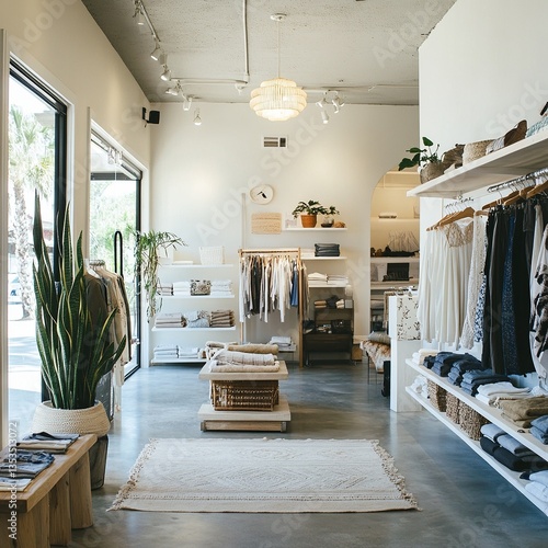 trendy boutique interior showcasing stylish clothing racks and cozy decor