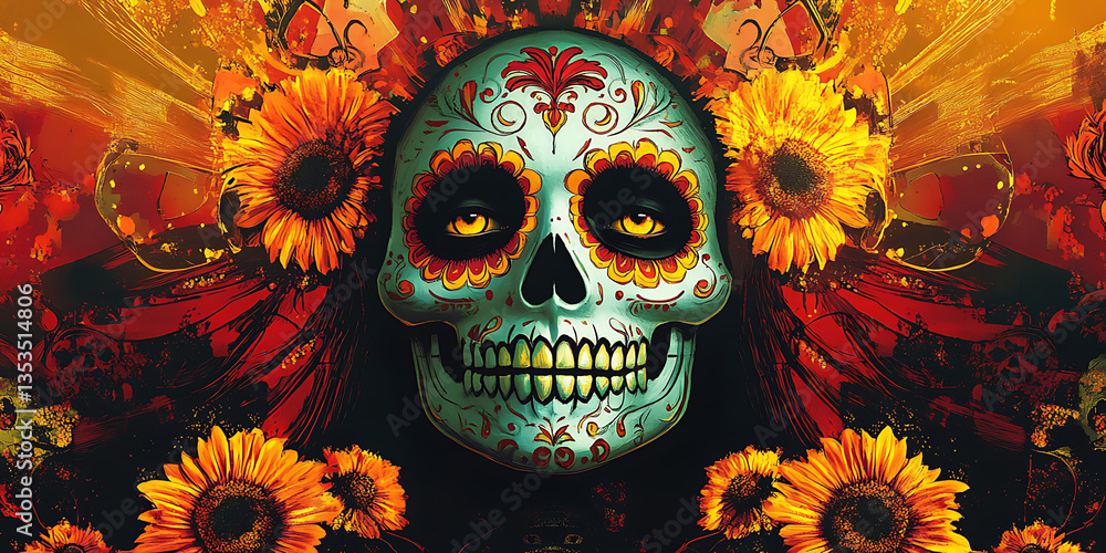 Day of the Dead Celebration Wallpaper Background for Cultural Festivals, Holiday Promotion, or Artistic Design