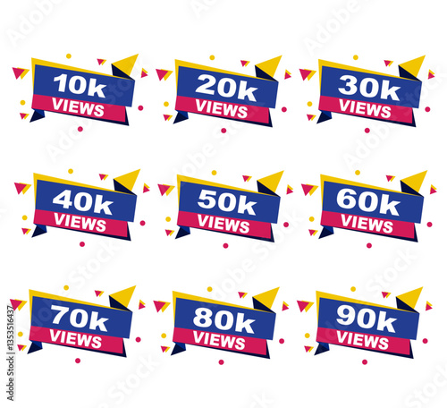 Download this Views Celebration Thumbnail Banner Set 10k To 90k, Ten Thousand Views, 10k Views, 50k View background or vector5