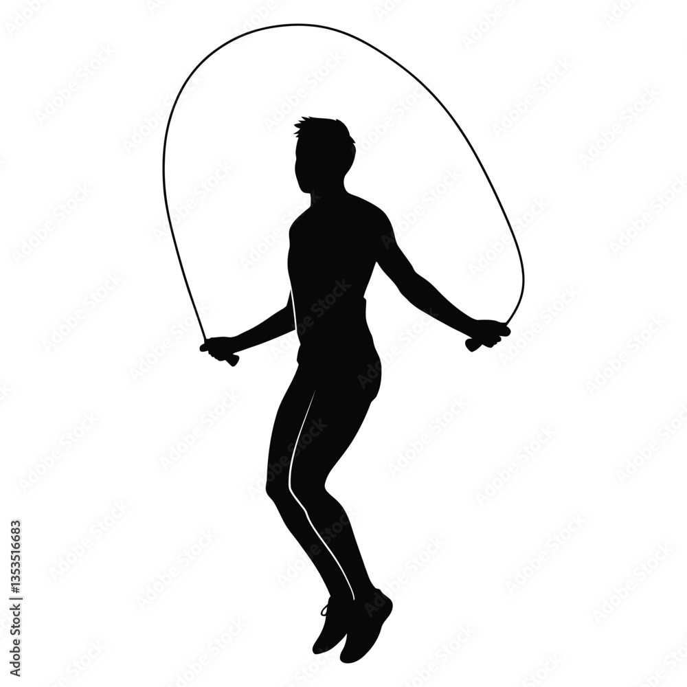 Obraz premium Jump roping Silhouette, Vector, Icon, Logo, White Background.