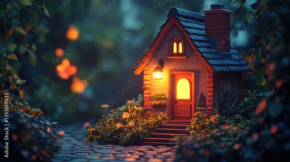 Fototapeta premium Enchanted Stone Cottage at Night