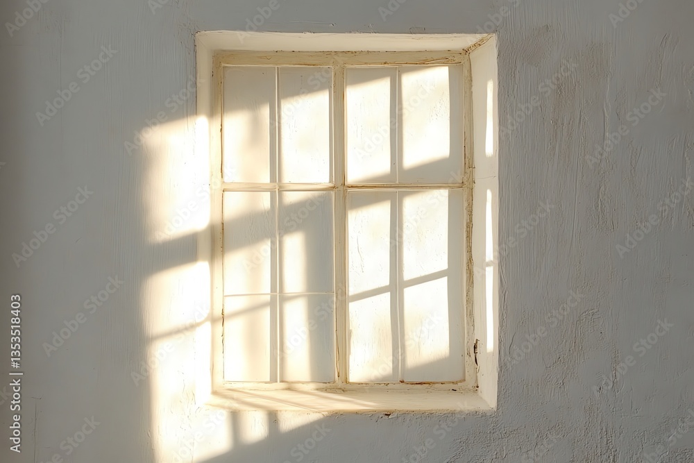 Fototapeta premium Sunlit Windowpane: A Serene Minimalist Study in Light and Shadow
