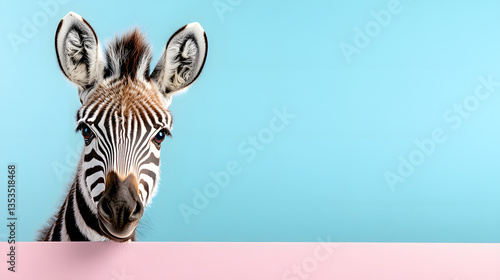 Zebra Peeking Over Wall