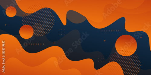 Abstract colored orange liquid pattern on dark blue background. Trendy liquid banner design. Vector Eps10