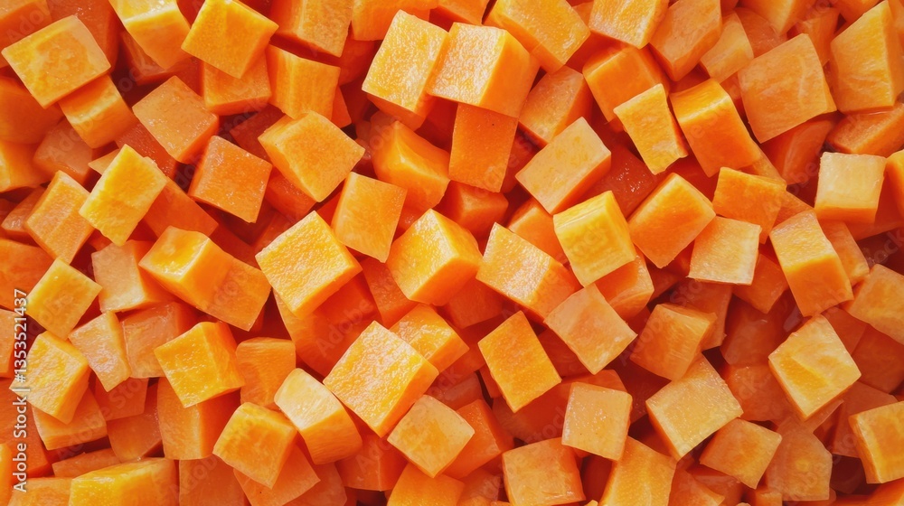 Fresh Orange Cubes of Butternut Squash on a Bright Background Fresh Orange Cubes of Butternut Squash on a Bright Background
