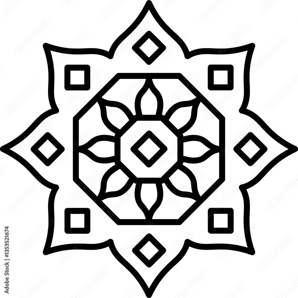 Islamic Geometric Shape, Black Outline, Vector Illustration Islamic Geometric Shape, Black Outline, Vector Illustration