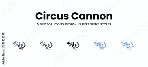 Circus Cannon vector icons set stock illustration
