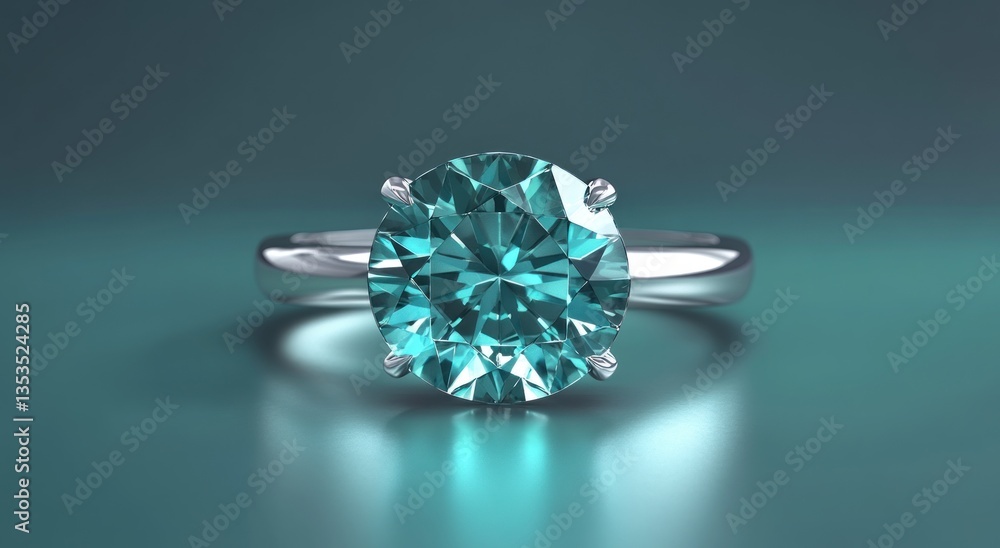Teal Diamond Ring on Teal Background Teal Diamond Ring on Teal Background