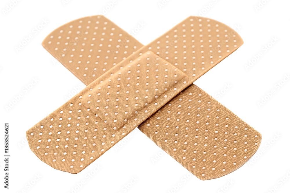 Bandages laid out on a white background for medical use and first aid preparation Bandages laid out on a white background for medical use and first aid preparation