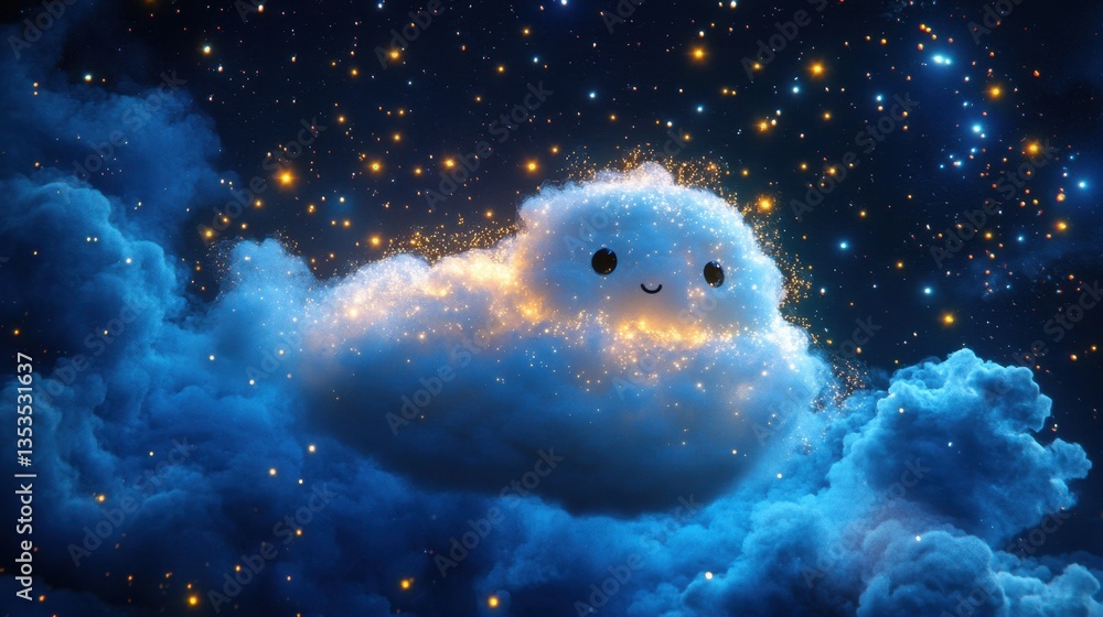 Smiling Glowing Cloud in a Starry Night Sky Smiling Glowing Cloud in a Starry Night Sky