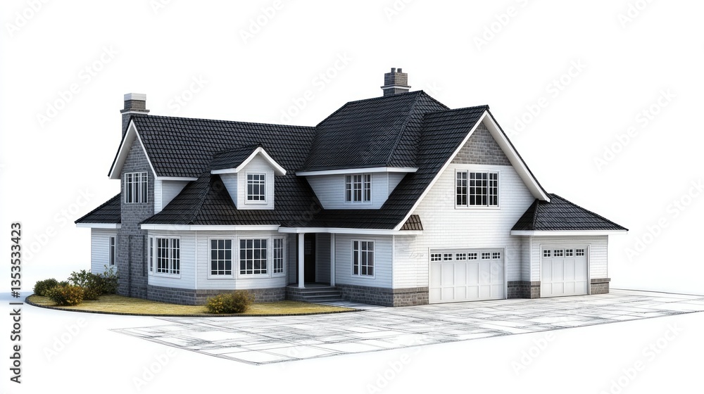 3D Model of a Two-Story Home on a Plot of Land 3D Model of a Two-Story Home on a Plot of Land
