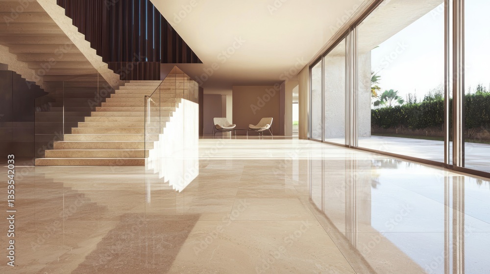 Obraz premium Polished travertine flooring in a modern villa