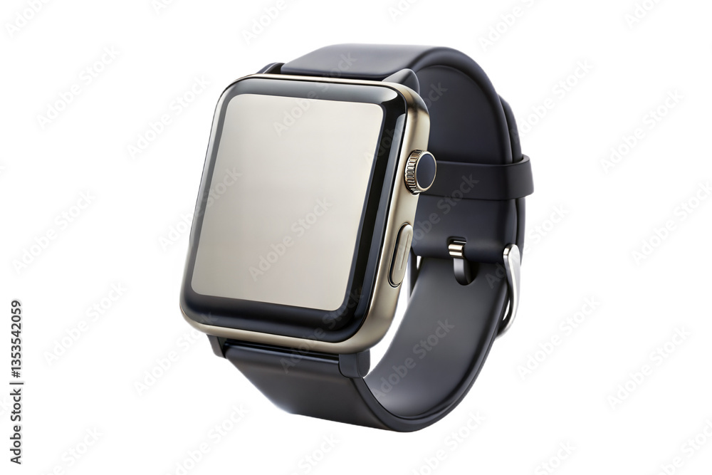 Wrist smart watch mockup with black strap isolated on transparent background. png Wrist smart watch mockup with black strap isolated on transparent background. png