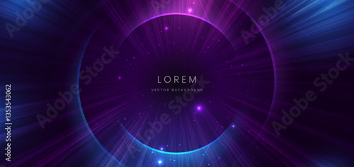Futuristics blue and purple beams lines glowing effect turn on dark background. Technology hi-speed concecpt.