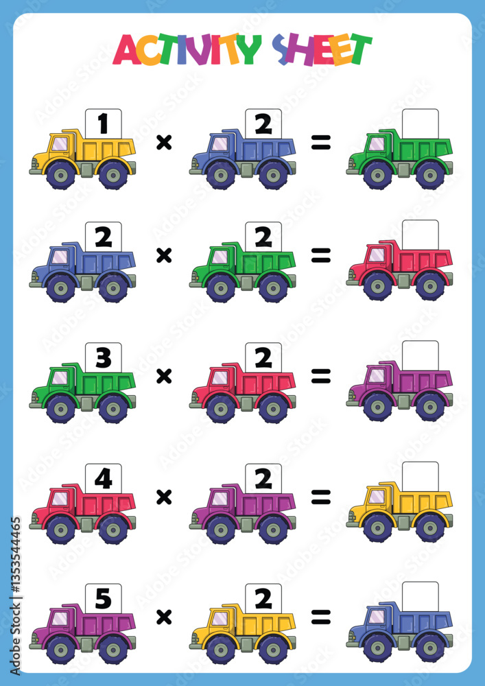 Naklejka premium Math Worksheet educational how many activities for children. Learning distribution, subtraction, addition, multiplication. Preschool printable worksheet activity, count and write the result. 