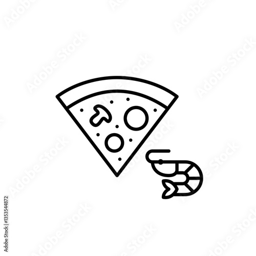 Seafood pizza with shrimp. Mediterranean cuisine, allergies or food intolerances symbol. Pixel perfect, editable stroke vector icon