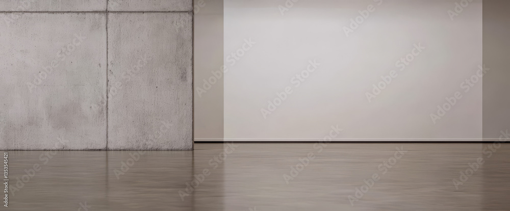 Modern minimalist art gallery space with polished concrete flooring and empty walls Modern minimalist art gallery space with polished concrete flooring and empty walls