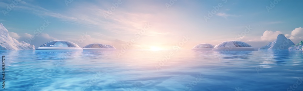 Serene seascape with ice formations and a bright horizon under a clear sky. Serene seascape with ice formations and a bright horizon under a clear sky.