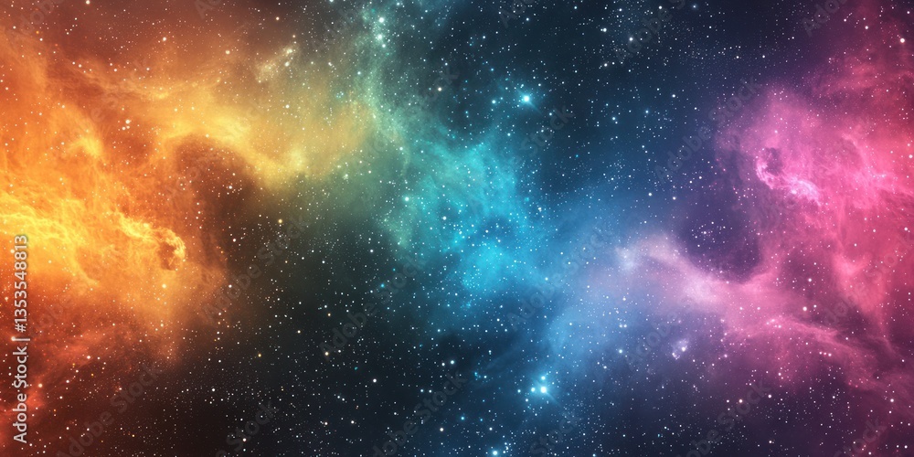 A surreal cosmic sky with colorful nebula clouds and thousands of twinkling stars A surreal cosmic sky with colorful nebula clouds and thousands of twinkling stars