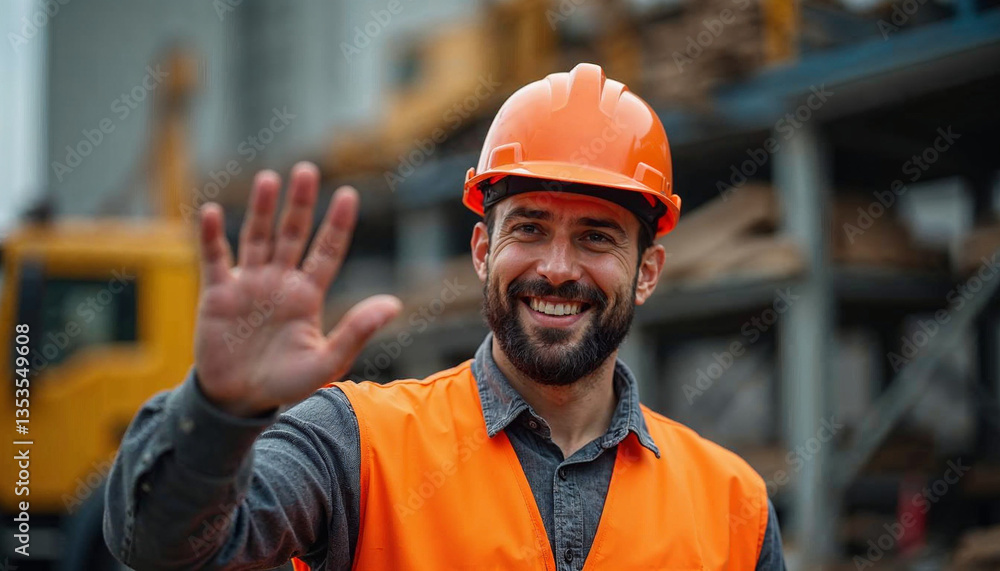 A construction worker giving a thumbs up after successfully completing a complex installation task. A construction worker giving a thumbs up after successfully completing a complex installation task.