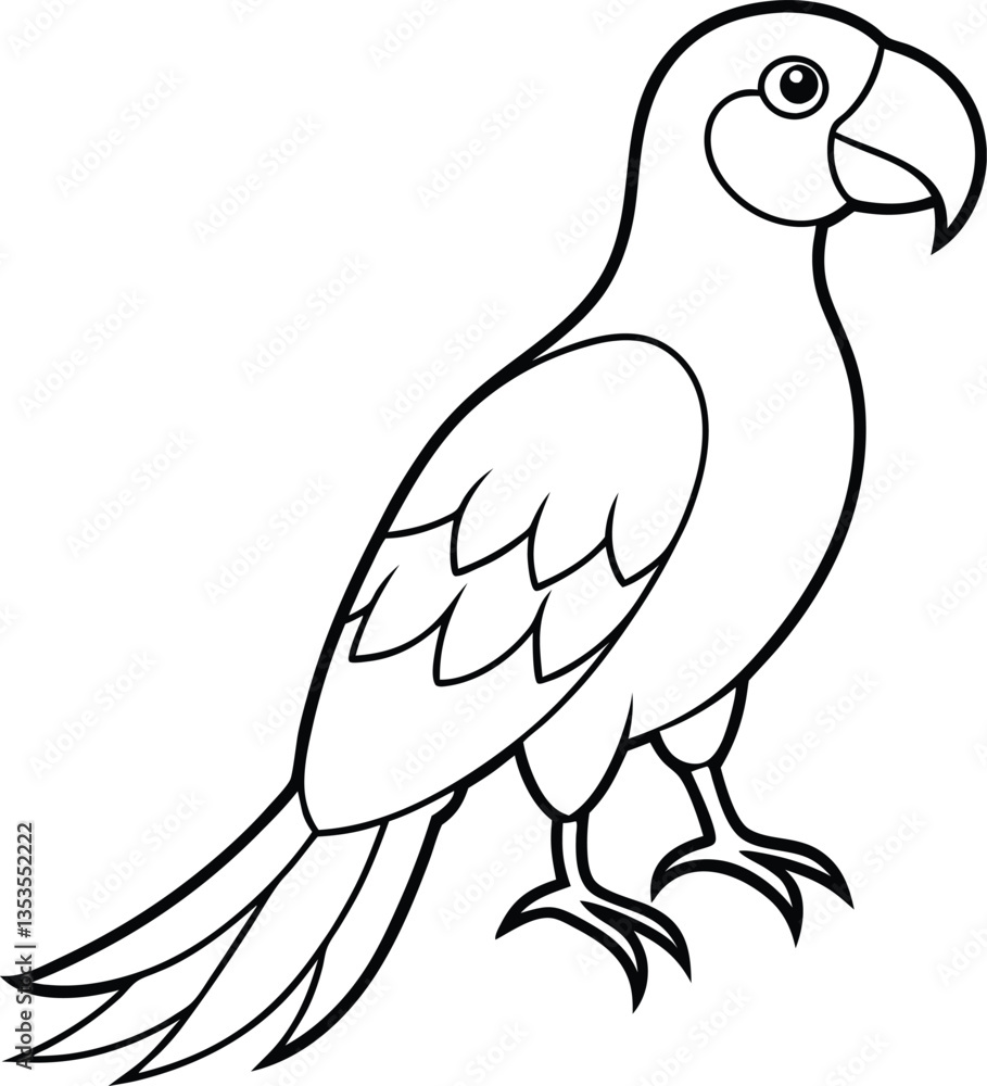 Parrot vector icon silhouette, isolated white background, Bird illustration