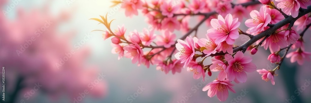Colorful springtime tree branches in full bloom, blossoms, banner, nature Colorful springtime tree branches in full bloom, blossoms, banner, nature
