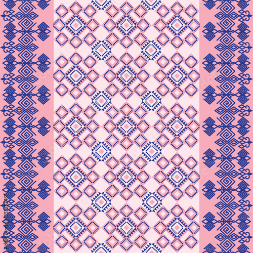 Blue and Pink Thai Lanna North Thailand pattern for fabric and background.