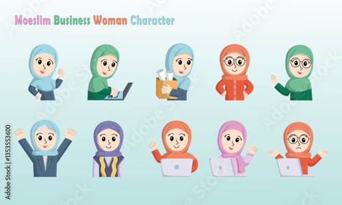 cartoon moeslim hijab character