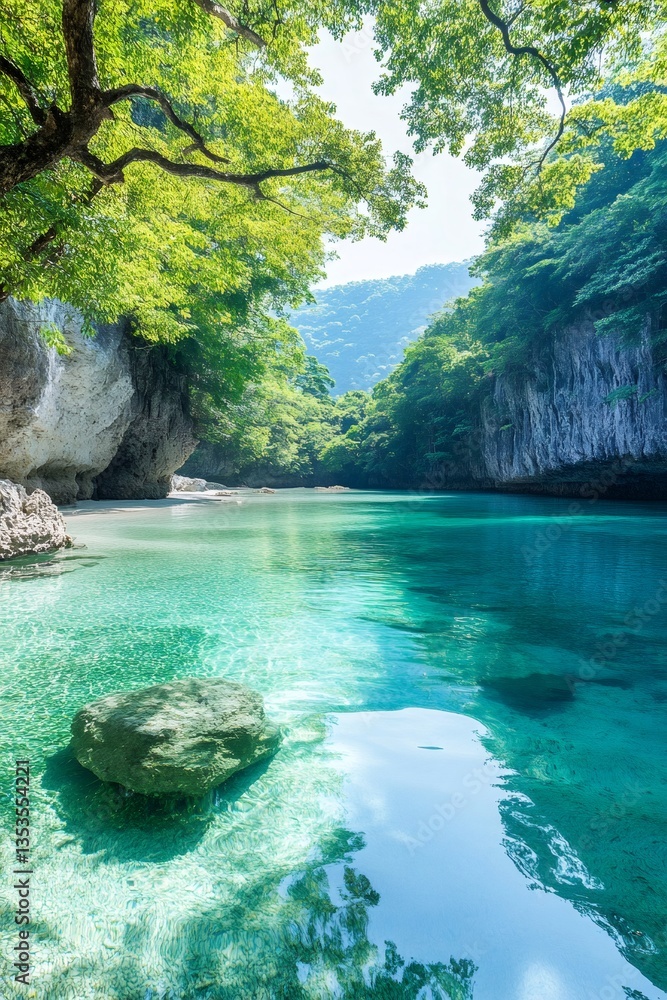 Kabira Bay reflecting sunlight in Okinawa, Japan