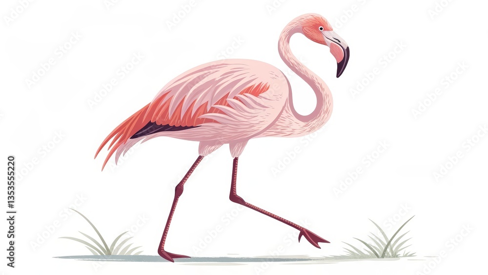 Obraz premium Pink Flamingo Vector Illustration, Side Profile, Elegant Pose, Bird Art. Flamingo