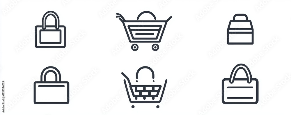 Simple line icons of shopping bags and carts. Simple line icons of shopping bags and carts.