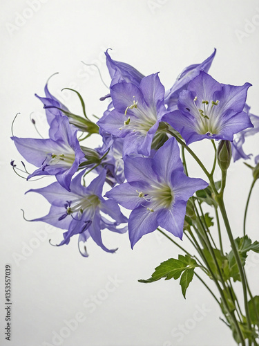Wallpaper Mural A gracefully arching branch of Campanula flowers, isolated against a pristine white background. Torontodigital.ca