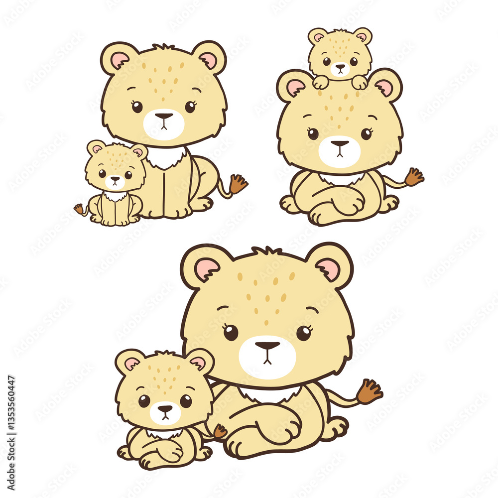 Set of Lion Mother Collection Vector, Hand Drawn Lion and Lion Cub Cartoon, Minimal Lion Baby Line Art Doodle in Different Pose. Set of Lion Mother Collection Vector, Hand Drawn Lion and Lion Cub Cartoon, Minimal Lion Baby Line Art Doodle in Different Pose.