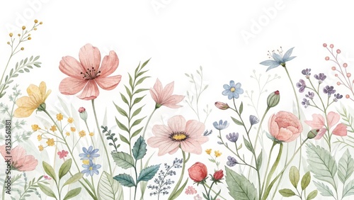 Watercolor Floral Composition Pastel Blooms and Greenery, Floral Illustration, Botanical Art, Spring Flowers Floral Design, Watercolor Painting