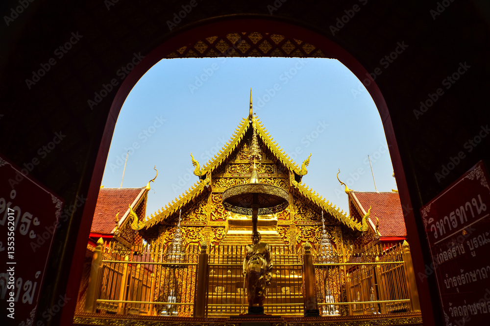 Fototapeta premium Pagoda and Chapel, Lanna Architecture, Symbols of Buddhism, South East Asia at Wat Khong Khao, Hang dong District Chiang Mai, Northern Thailand
