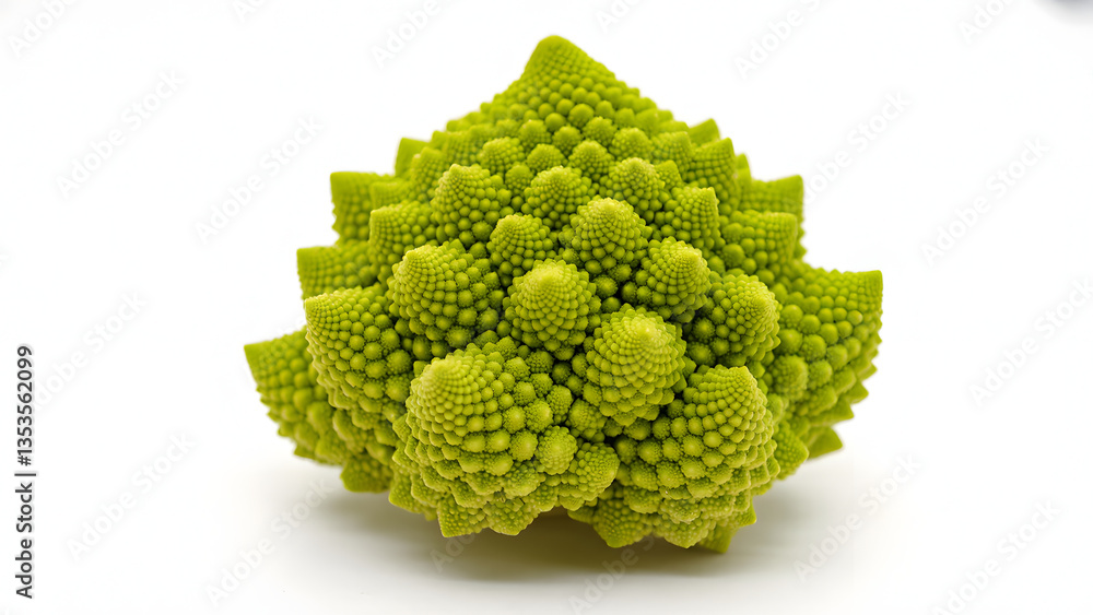 A whole Romanesco broccoli with intricate fractal patterns