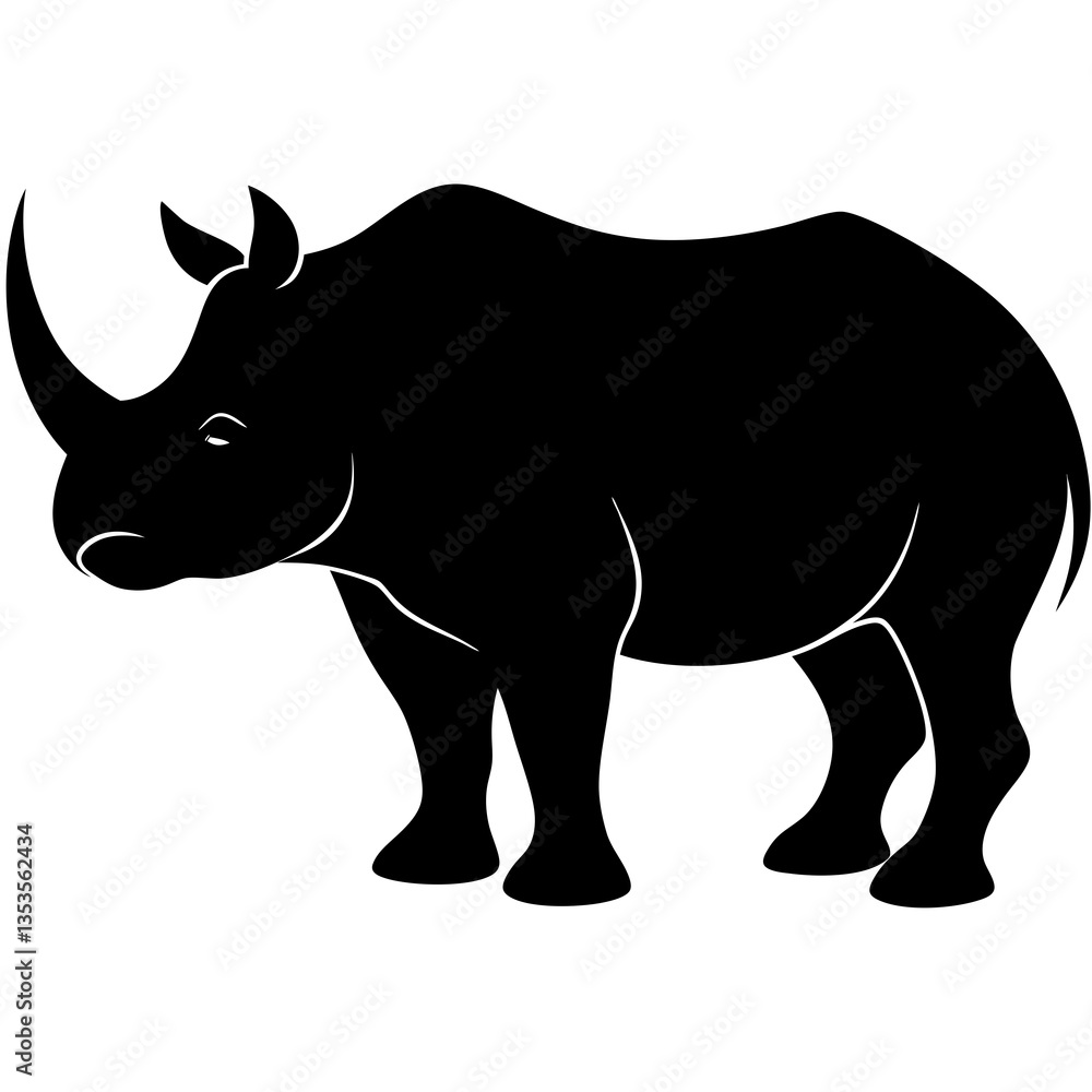 Fototapeta premium Black rhino silhouette vector illustration 