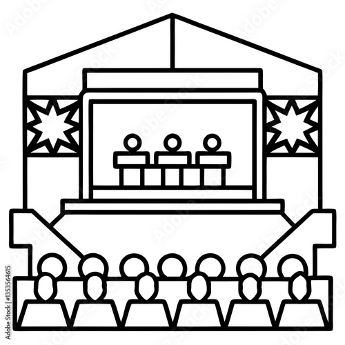 Exports tournament stage with audience line art vector illustration 
