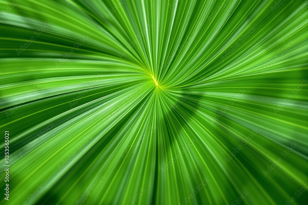 Abstract close-up of green palm leaf with radial pattern.